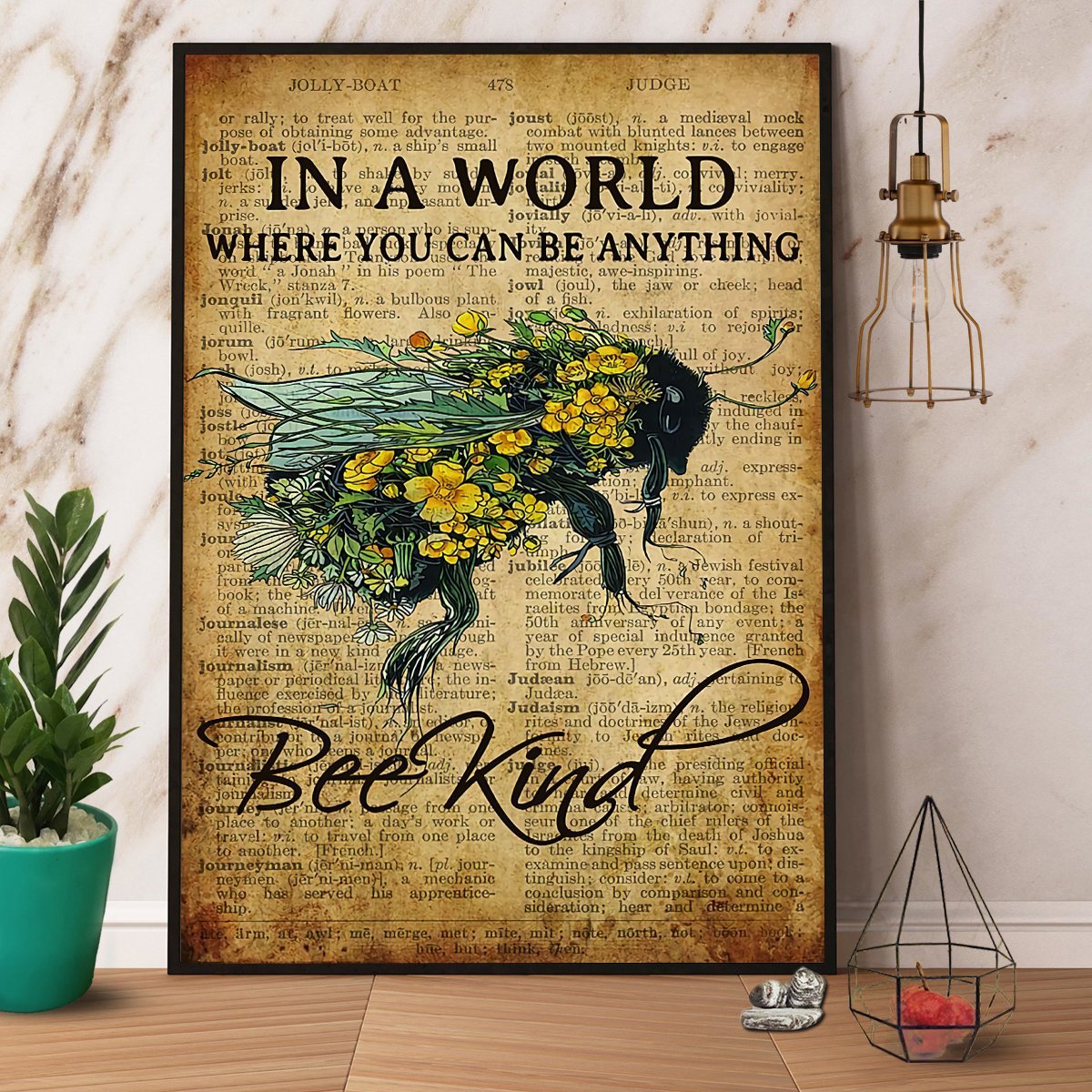 Bee Flower You Can Be Anything Bee Kind Vintage Paper Poster No Frame  Matte Canvas Wall Decor