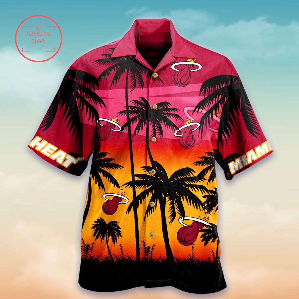 Nba Miami Heat Red Yellow Palm Trees Trendy Hawaiian Shirt Aloha Shirt