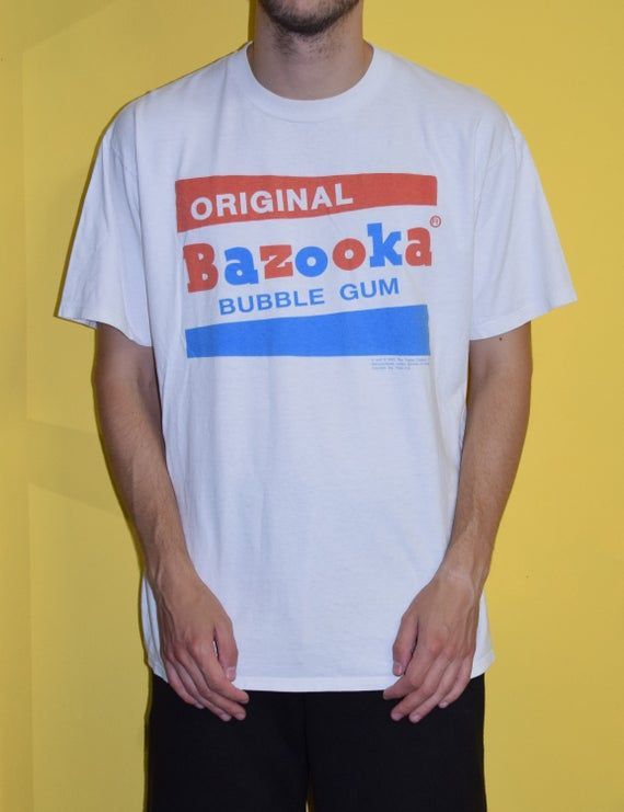 90S Vtg Bazooka Bubble Gum Shirt White Bazooka Joe T-Shirt