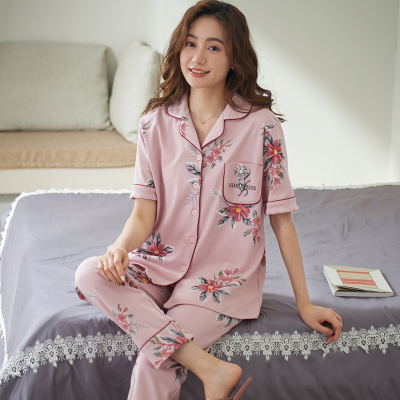 Brand Cotton Women Pajamas Sets Leaf Print Large Size Lady Sleepwear Women’s Pijamas Suit Home Clothes Pyjama Femme M-3XL alx