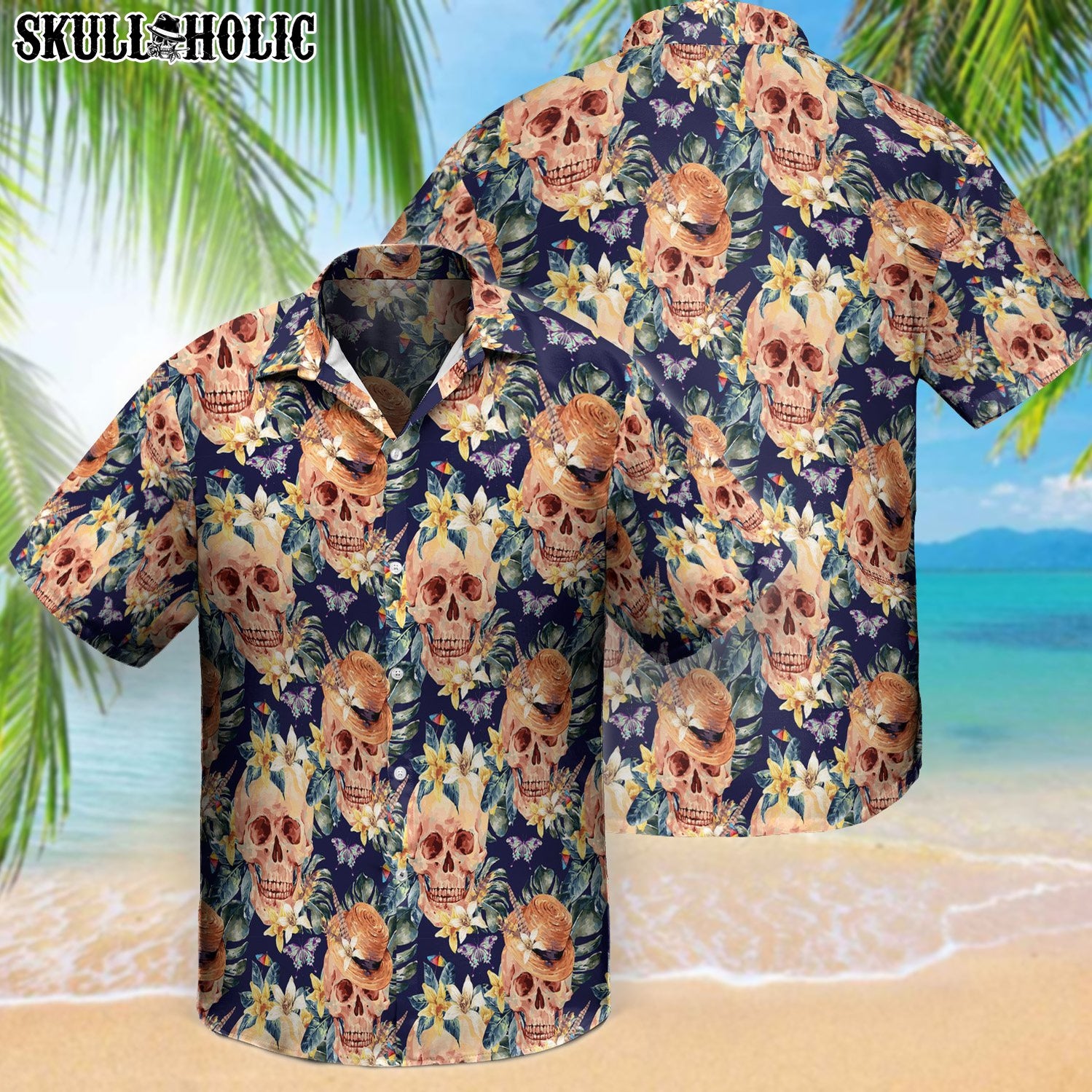 Watercolor Tropical Skull Hawaiian Shirt Ha61385