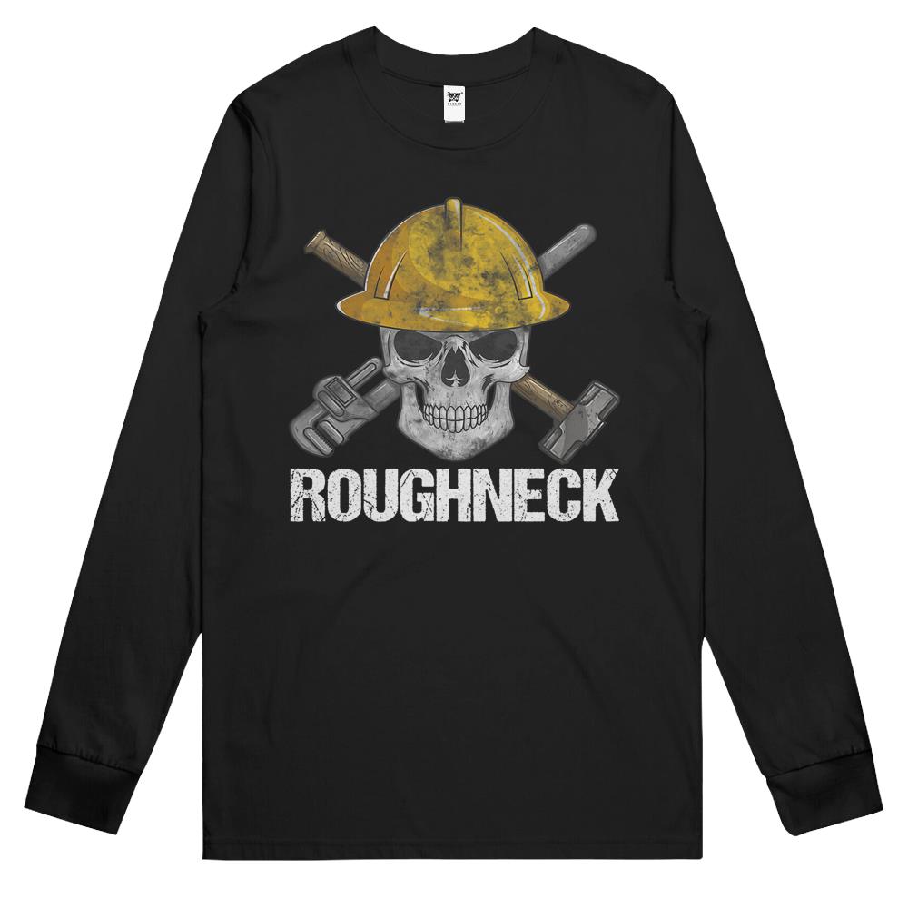 Roughneck Skull, Oilfield Worker Oil Field Rig Drilling Long Sleeve T Shirts