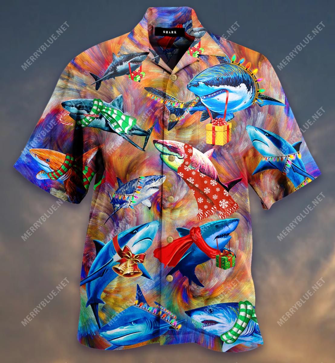 Shark Family Are Preparing To Welcome Christmas Eve Aloha Hawaiian Shirt Colorful Short Sleeve Summer Beach Casual Shirt For Men And Women