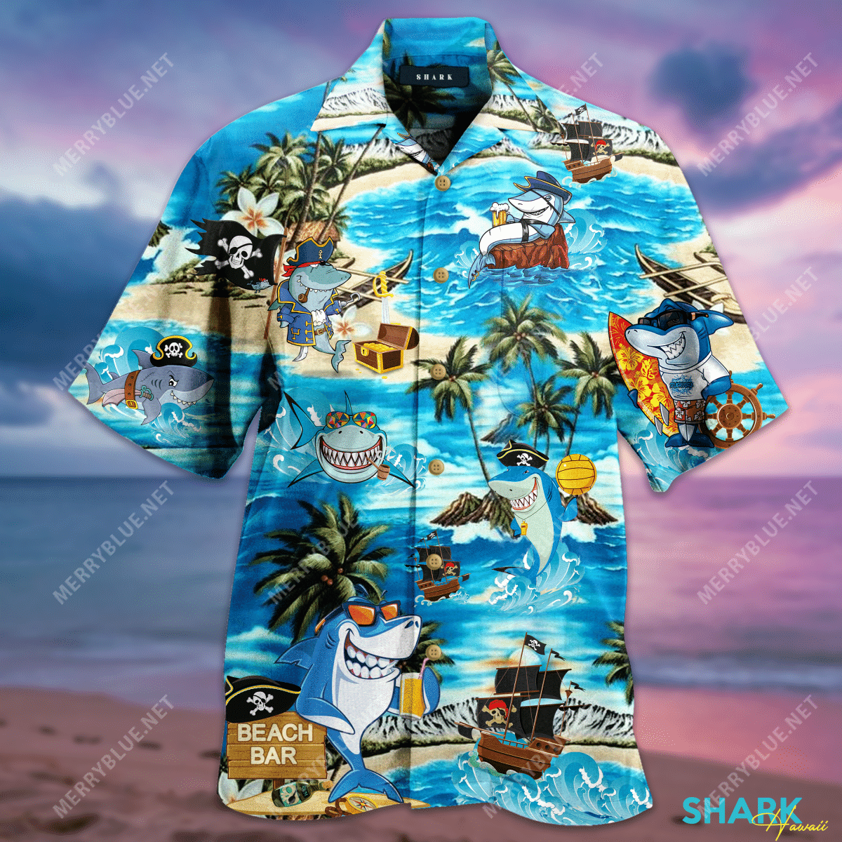 Amazing Pirate Shark Unisex Hawaiian Aloha Shirts Aloha Shirts