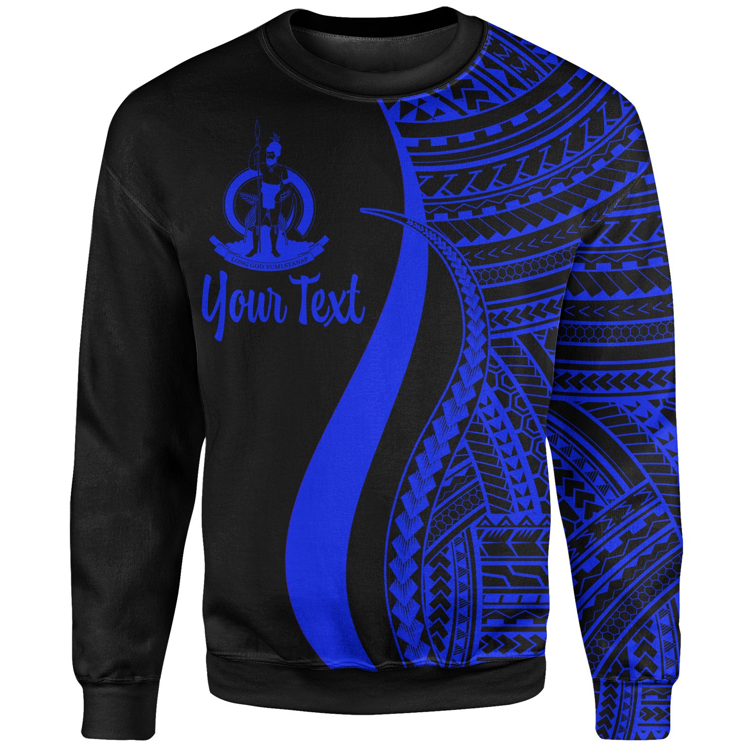 Vanuatu Custom Personalised Sweatshirt – Blue Polynesian Tentacle Tribal Pattern – BN11