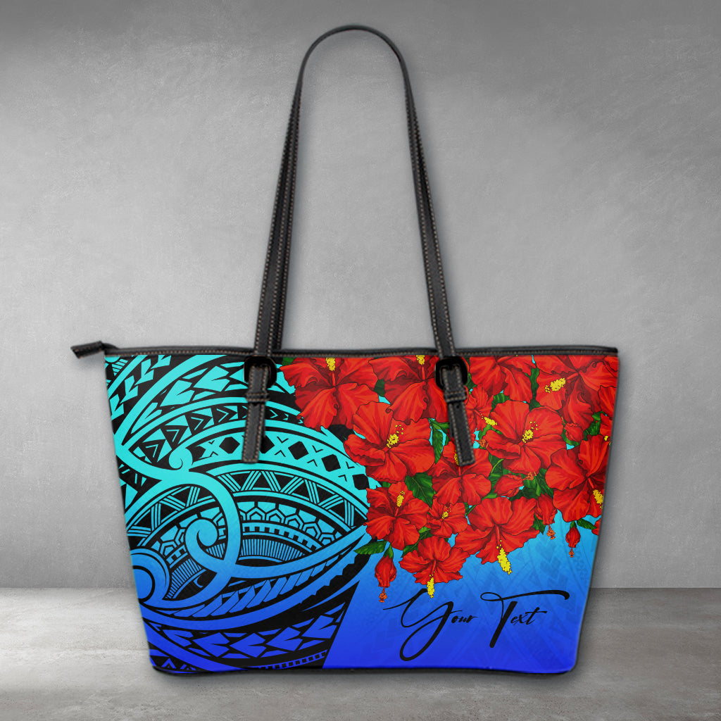 (Custom) Polynesian Leather Tote – Polynesian Hibiscus Blue Personal Signature A24