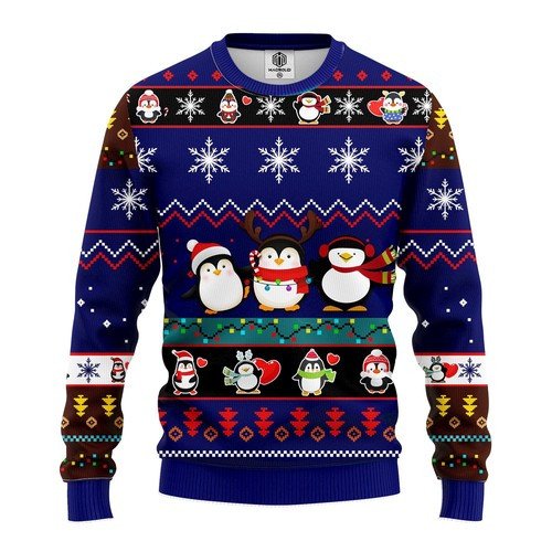 Penguins Cute Noel Mc Christmas Blue Style Ugly Sweater