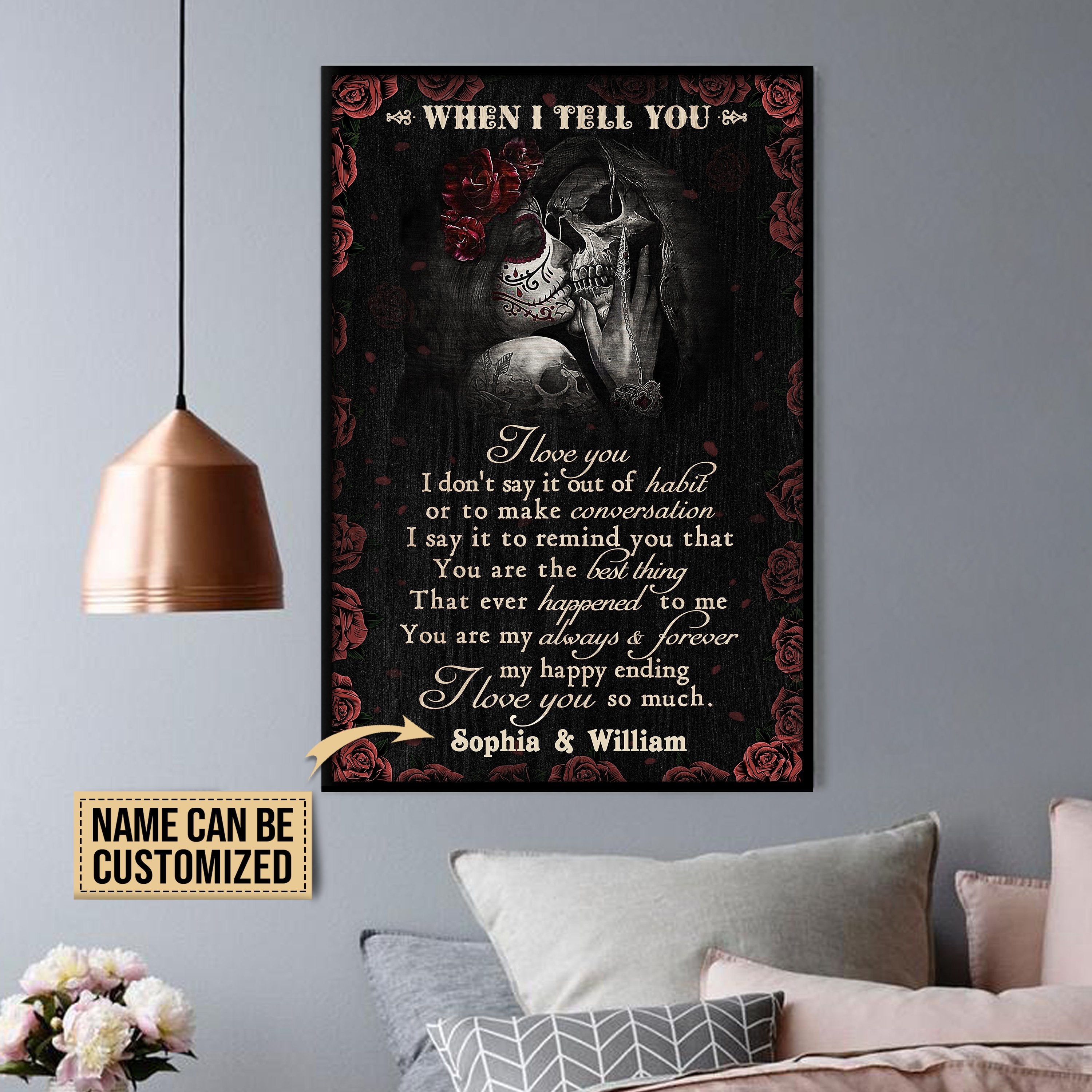 Aeticon Gifts Personalized Skull Couple Rose When I Tell You Canvas Mom Dad Gift Home Decor