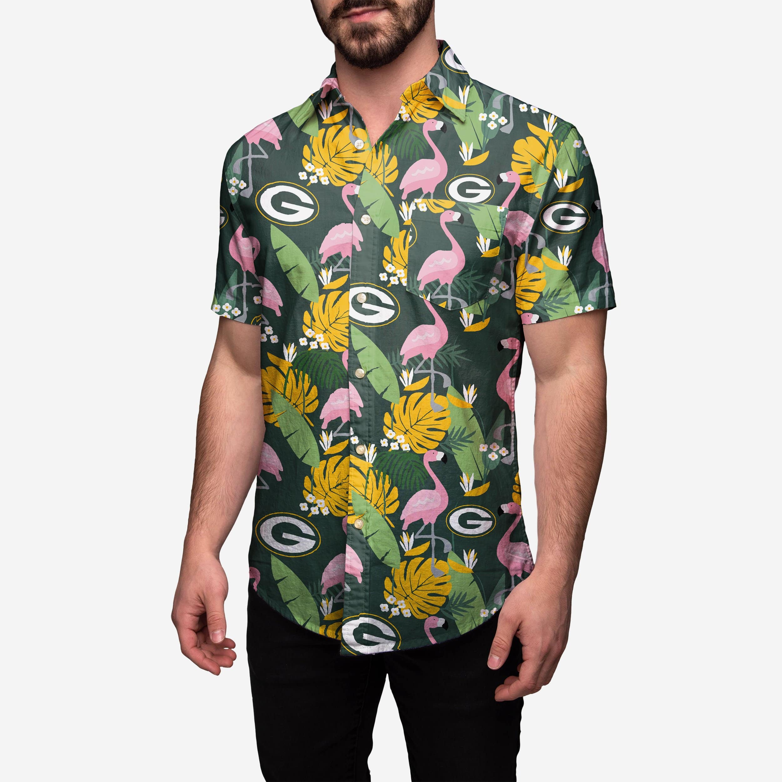 Green Bay Packers Floral Button Up Shirt