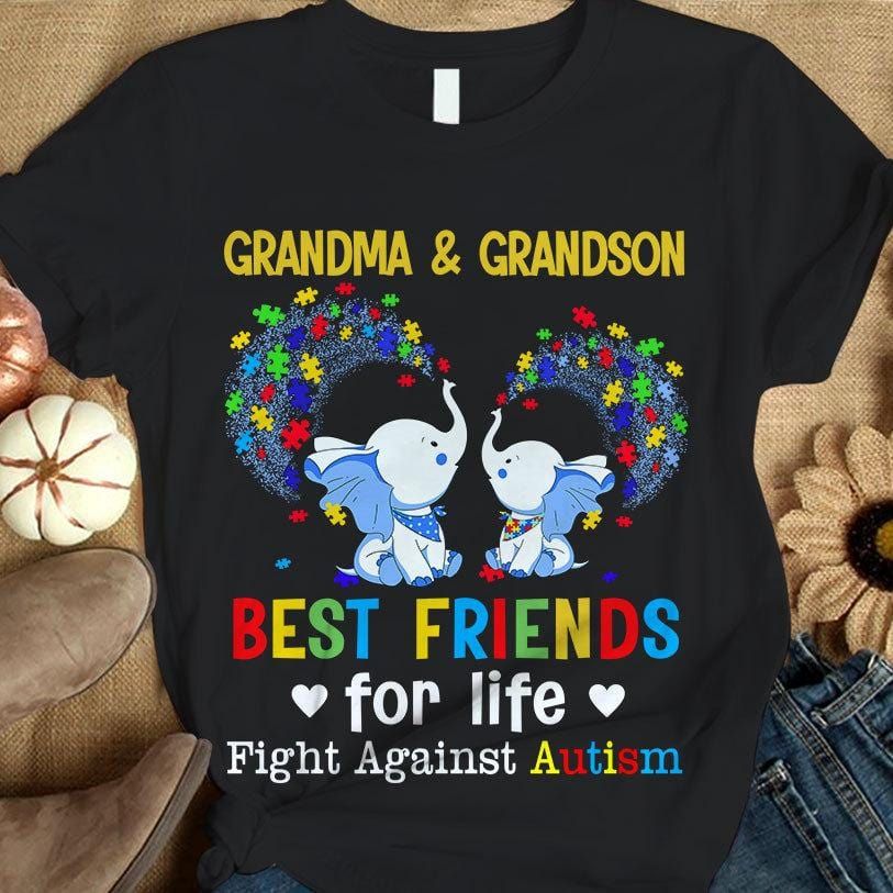 Autism Grandma & Grandson Shirt, Best Friends For Life, Puzzle Piece Elephant, Autism Awareness Shirt