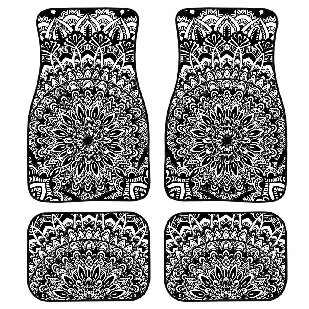 White And Black Mandala Print Front And Back Car Floor Mats, Front Car Mat