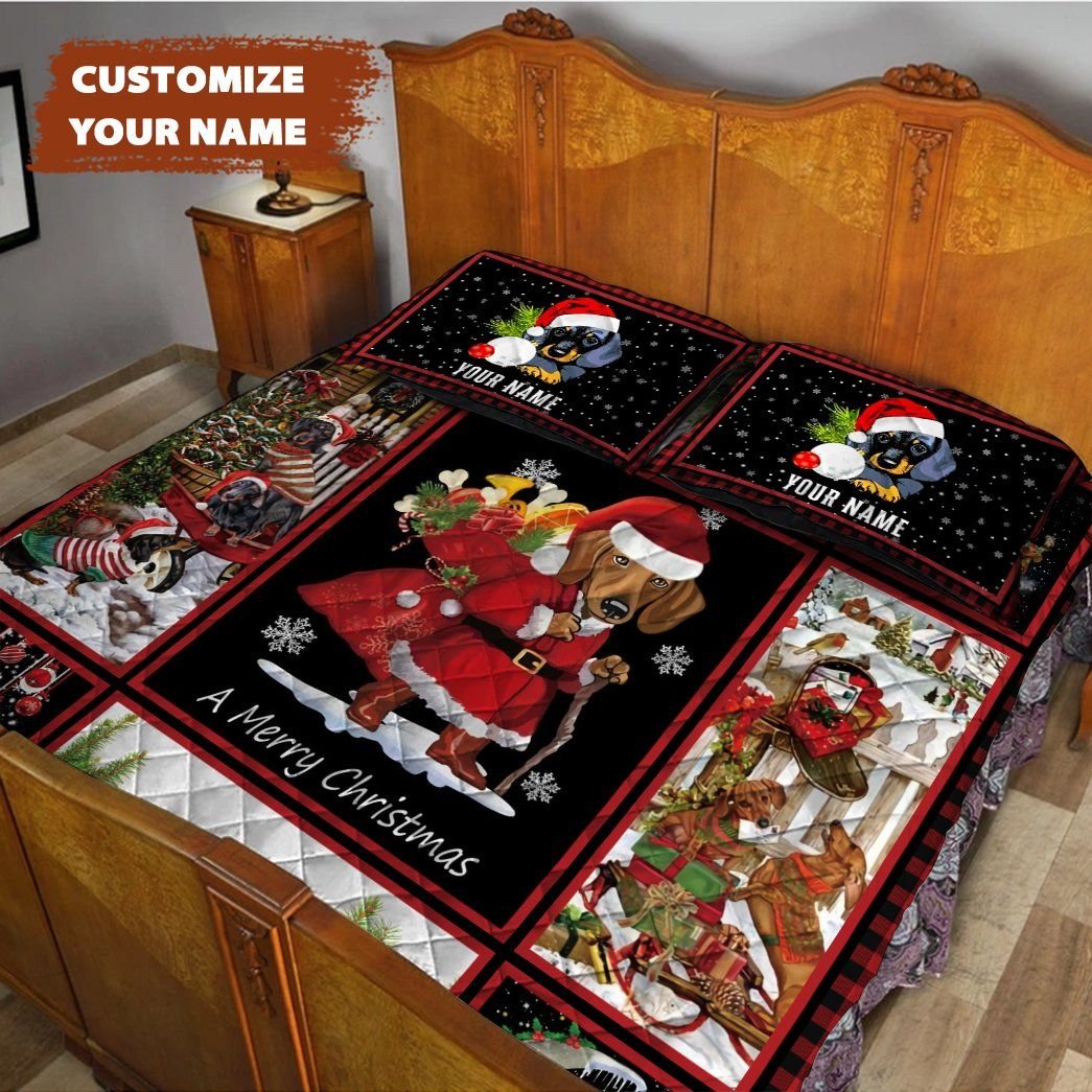 Casespring 3D Dachshund Christmas Custom Name Quilt Set