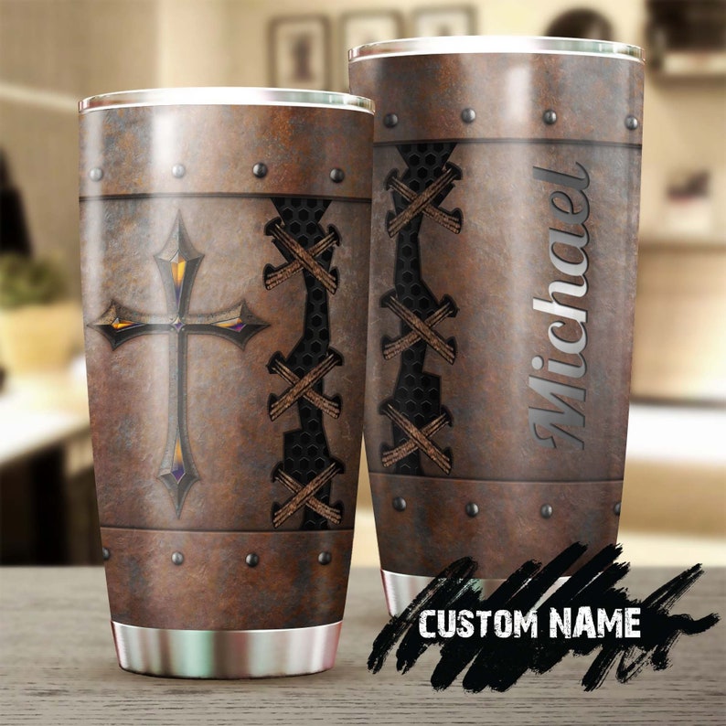 Faith Cross Metal Style Personalized Tumbler-Birthday Christmas Gift For Jesus Catholic Christians