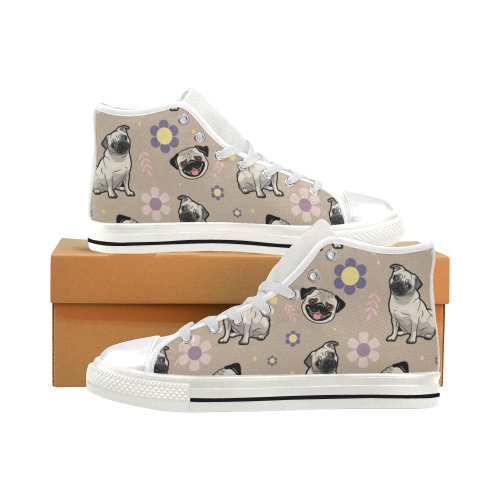 Pug Flower White Men’s Classic High Top Canvas Shoes