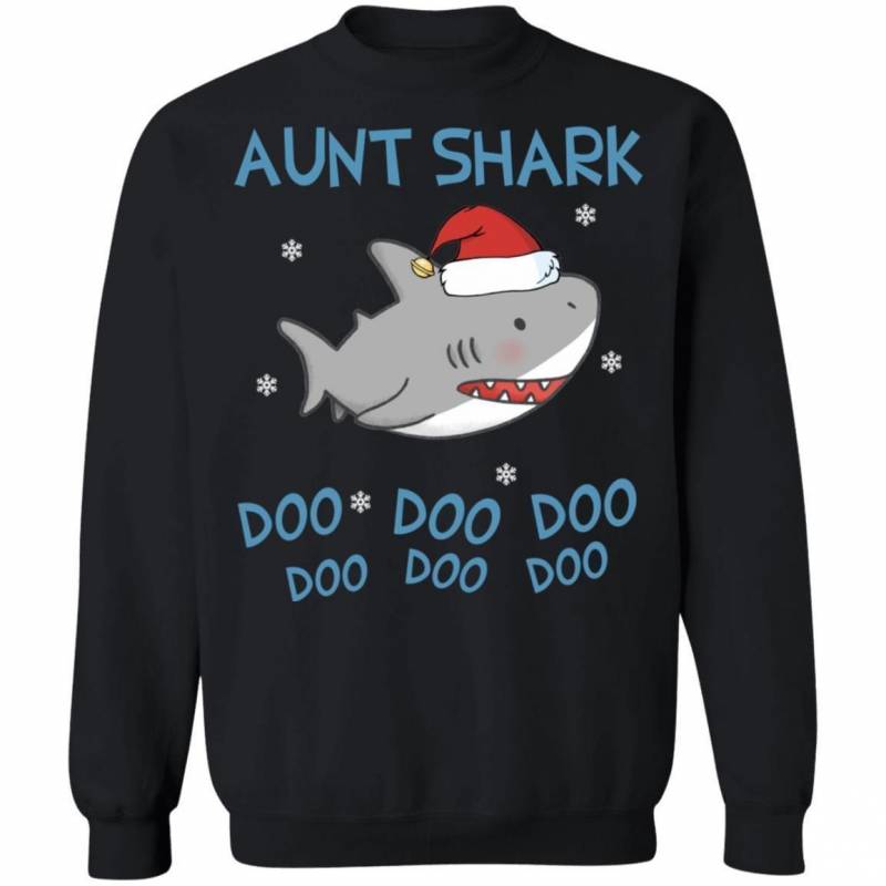 Aunt Shark Doo Doo Doo Santa Shark Family Christmas Sweatshirt Cute Gift MT10