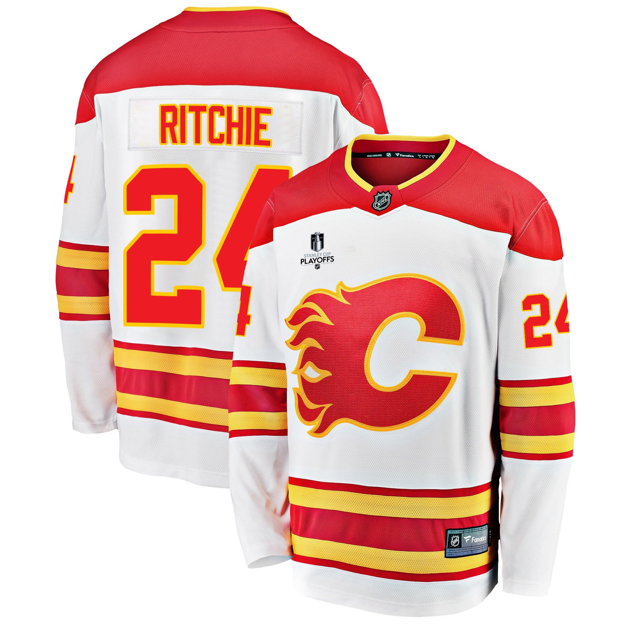 Calgary Flames Brett Ritchie 24 Away 2022 Stanley Cup Playoffs Breakaway Men Jersey – White