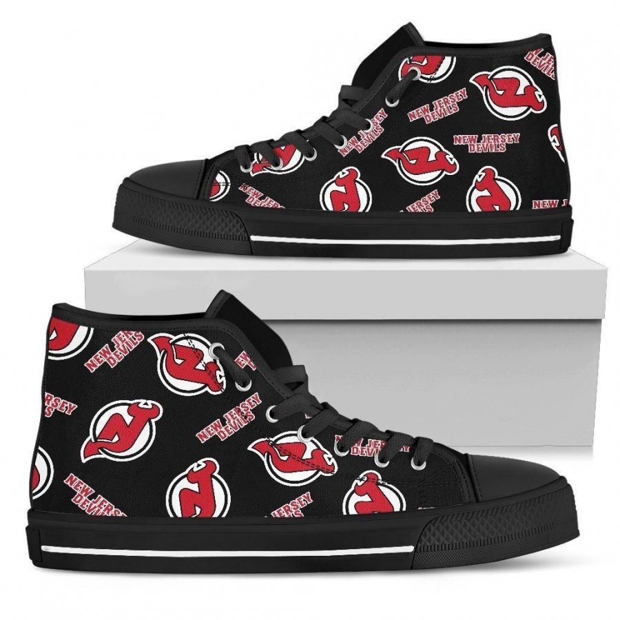 Script Logo Pattern New Jersey Devils High Top Shoes #795