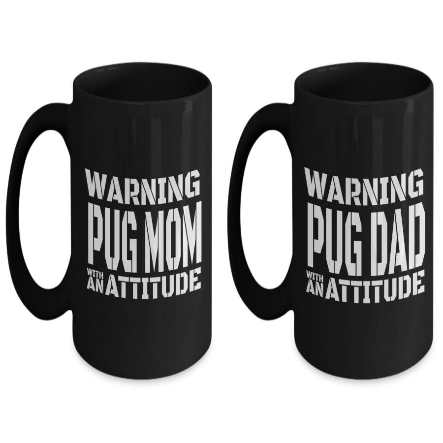 Pug Coffee Mug 11 Oz Dog Lover Gift – Pug Mom Dad – Puppy Supplies Bundle 2 Pack Gift Coffee Mugs – Dog Mugs – Coffee Mug Bundle – Pug Mug Gifts Dad