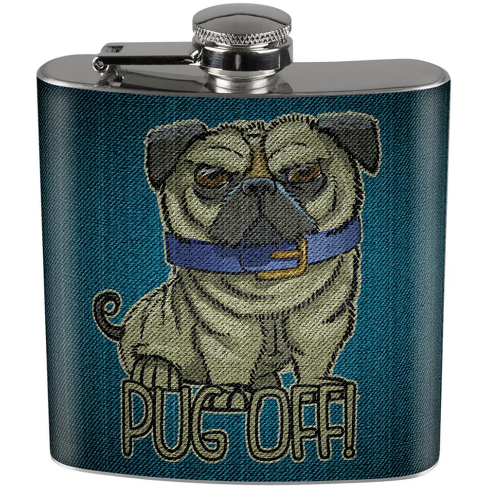 Pug Off Funny Denim Puppy Full Wrap Steel Flask