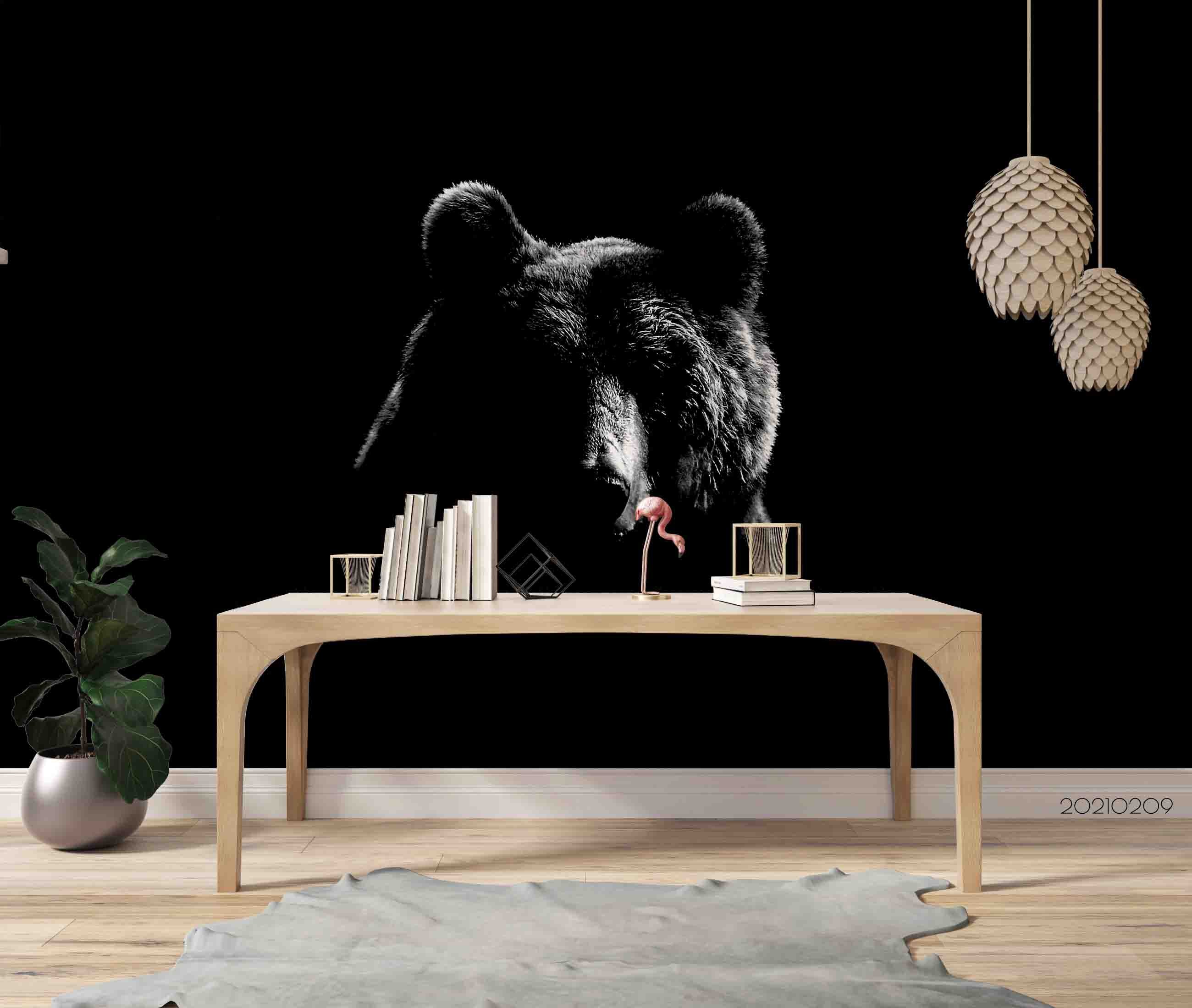 3D Animal Bear Black Wall Mural Wallpaper Lqh 131