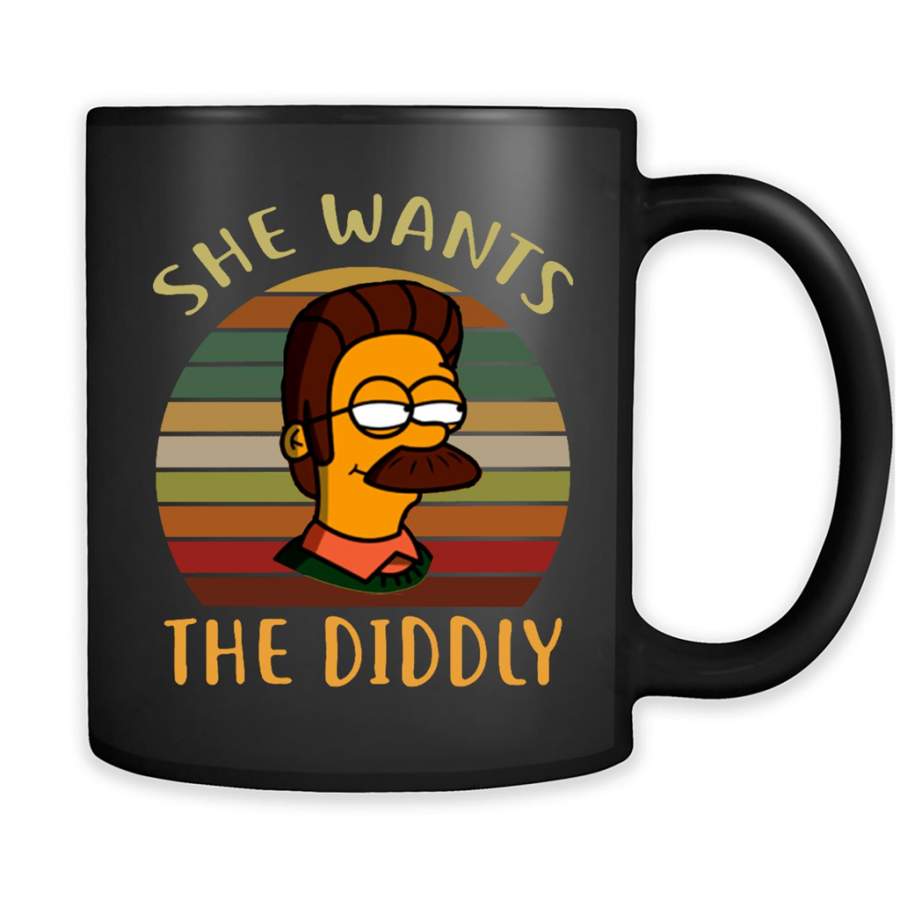 She Wants The Diddly Classic Vintage Retro Design – Full-Wrap Coffee Black Mug