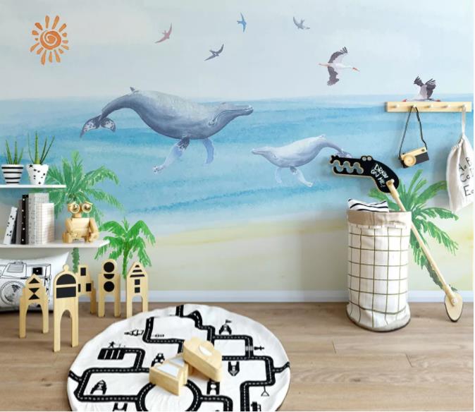 3D Hand Painted Dolphin Sea Wall Mural Wallpaper 257