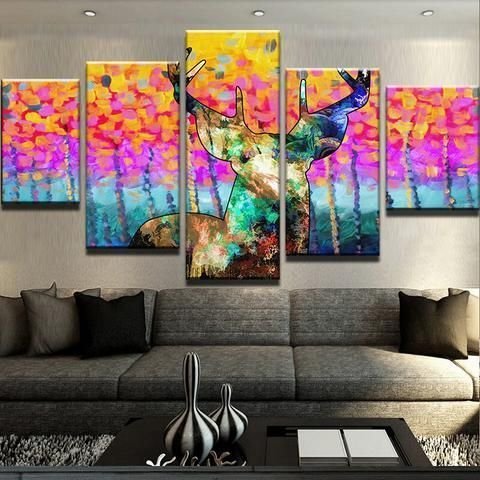 Abstract Deer  Animal 5 Panel Canvas Art Wall Decor