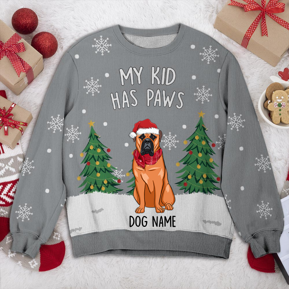 Bullmastiff 2 My Kid Has Paws Personalized Sweater 2, Dog Ugly Christmas Sweater