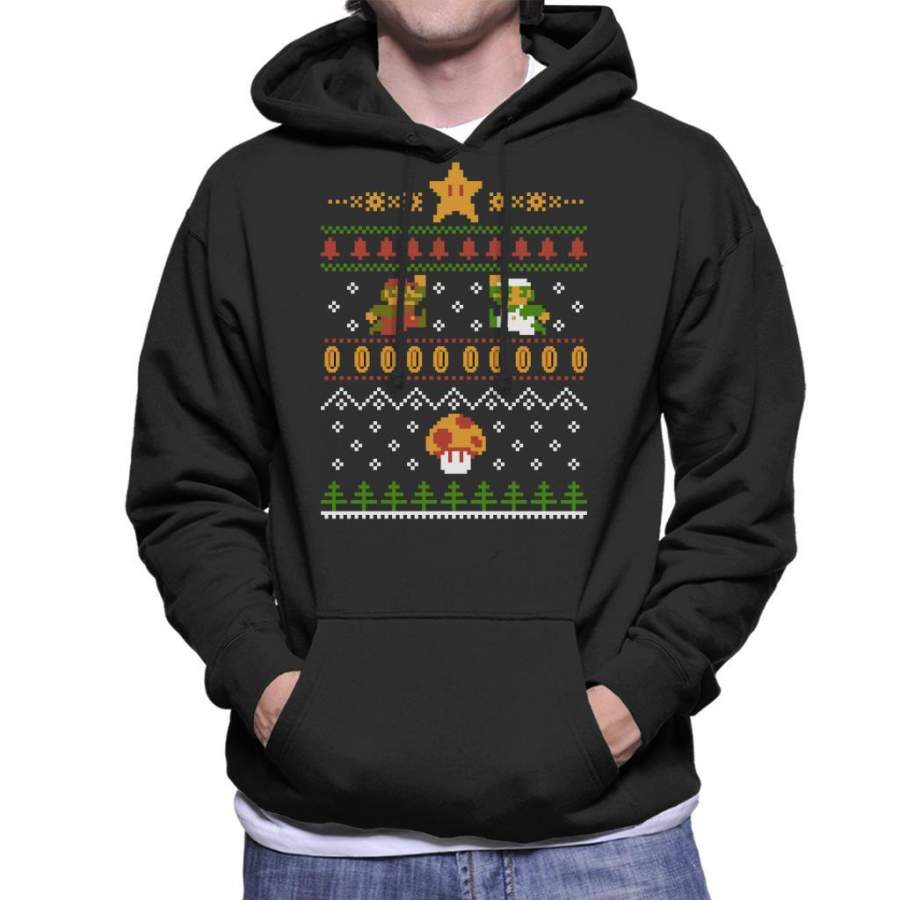 Super Mario Christmas Knit Pattern Men’s Hooded Sweatshirt