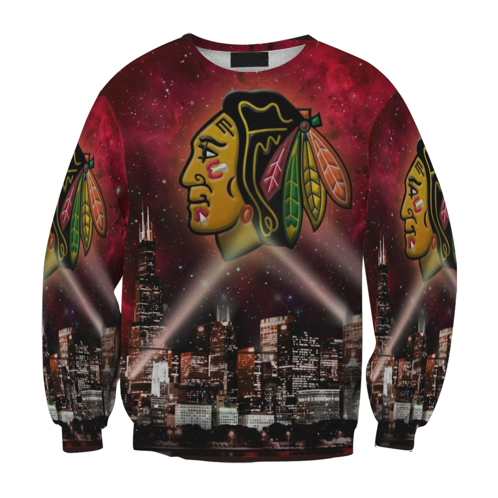 Chicago Blackhawks Emblem City Night Gift For Fan 3D Full Printing Sweatshirt.