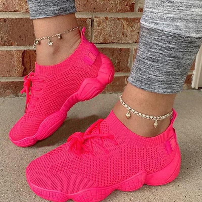 Ladies Sneakers Women’s Mesh Flats Shoes Woman Lace Up Breathable Casual Female Shoe Comfort Candy Color Solid Ladies Plus Size alx