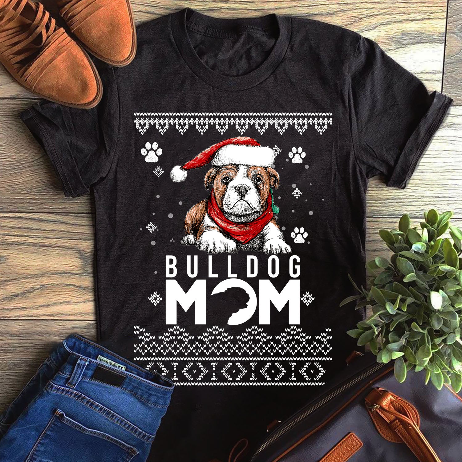 Bulldog Mom Funny Dog Bulldog Ugly Christmas Sweater Graphic Unisex T Shirt, Sweatshirt, Hoodie Size S – 5XL