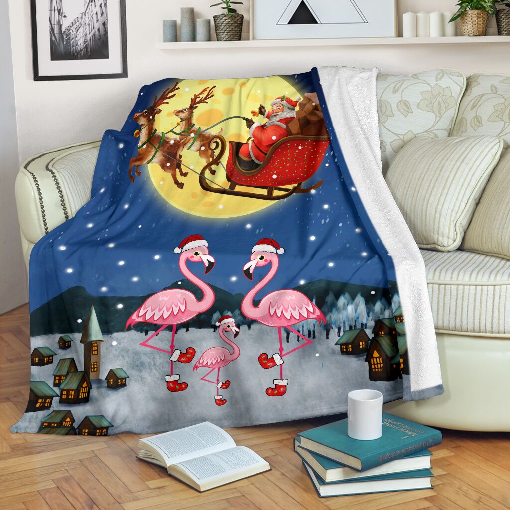 Christmas With Family Flamingo Fleece Blanket – Quilt Blanket