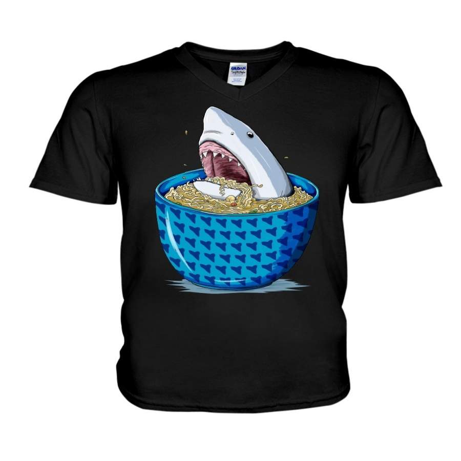 White Shark Ramen Funny Design Guys V-Neck