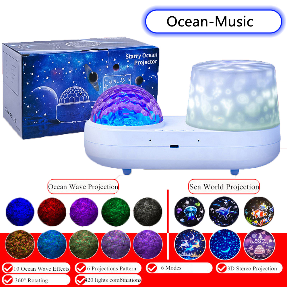 Bedroom Ocean Projection Light 360° Rotating Colorful Fantasy LED Light Double Layer 3D Starry Sky Projector Dolphin Night Light alx