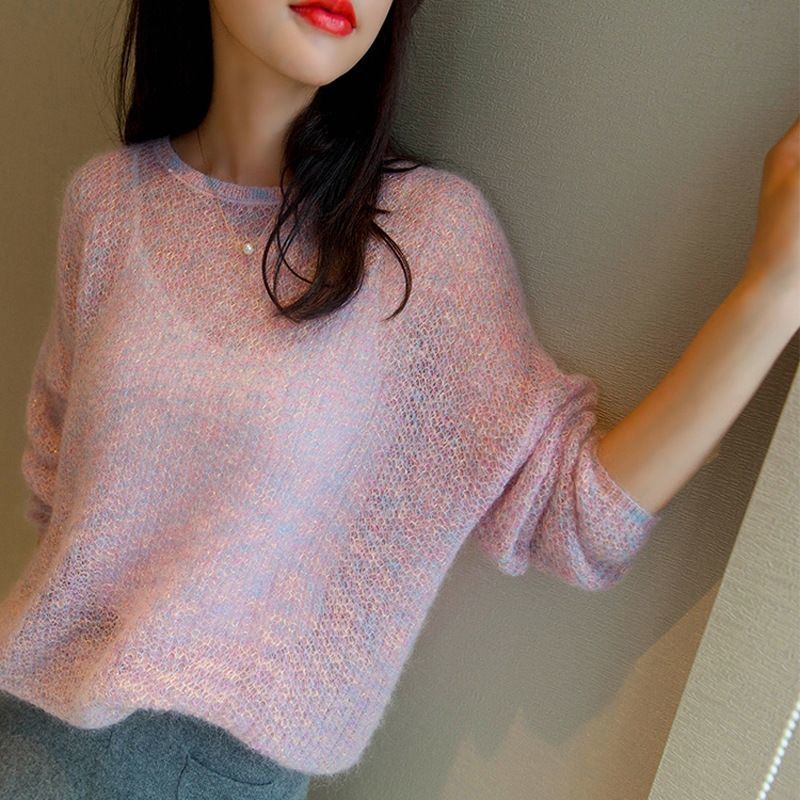 Women’s spring and autumn thin sweater 2021 fashion spring and summer thin sweater women’s round neck hollow pullover sweater alx