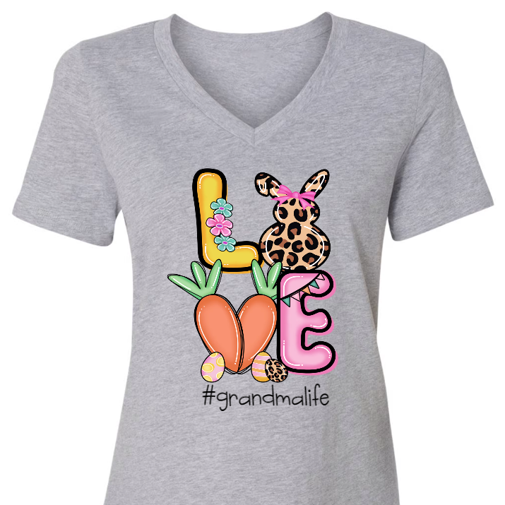 Love Grandma Life Bunny Easter Day V-Neck