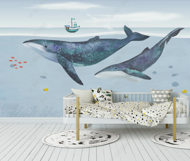 3D Cartoon Animal Whale Boat Kids Wall Mural Wallpaper Lll 2517