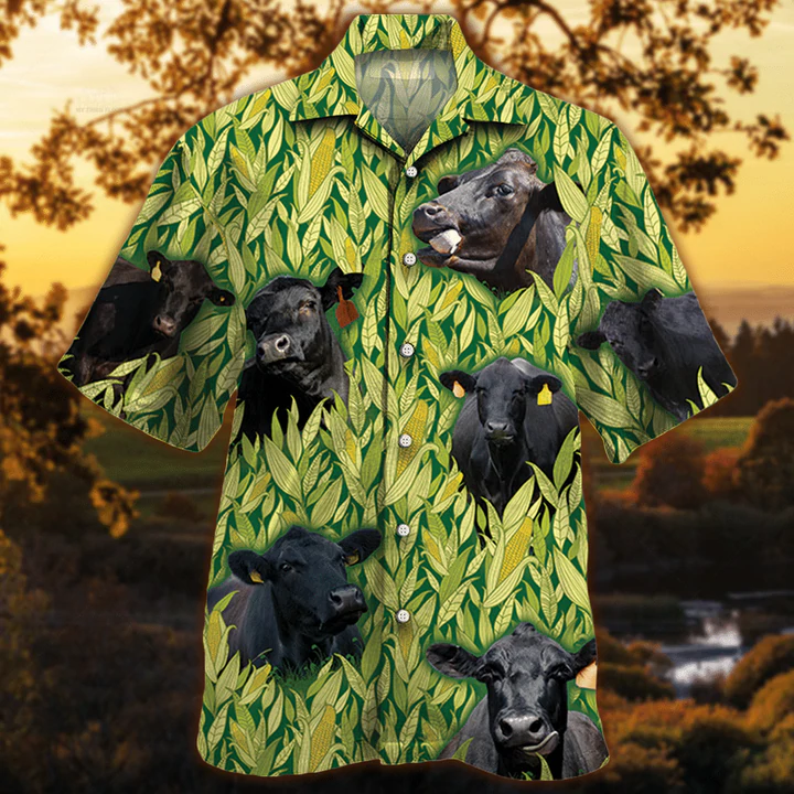 Vintage Farm Hawaiian Shirts For Men – Black Angus Hawaiian Shirt, Animals Button Down Mens Hawaiian Shirts