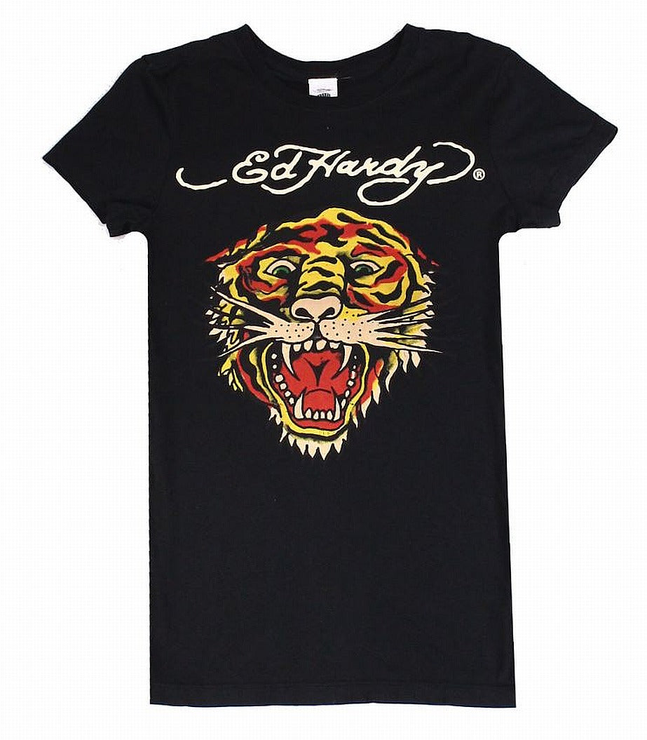 Ed Hardy Women’S Shirt Black Size Xs Logo Tiger Graphic Crewneck Tee