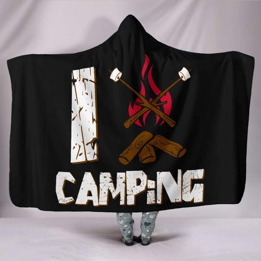 Wozoro Hooded Blanket Camping I Love Camping Adult, Youth Size