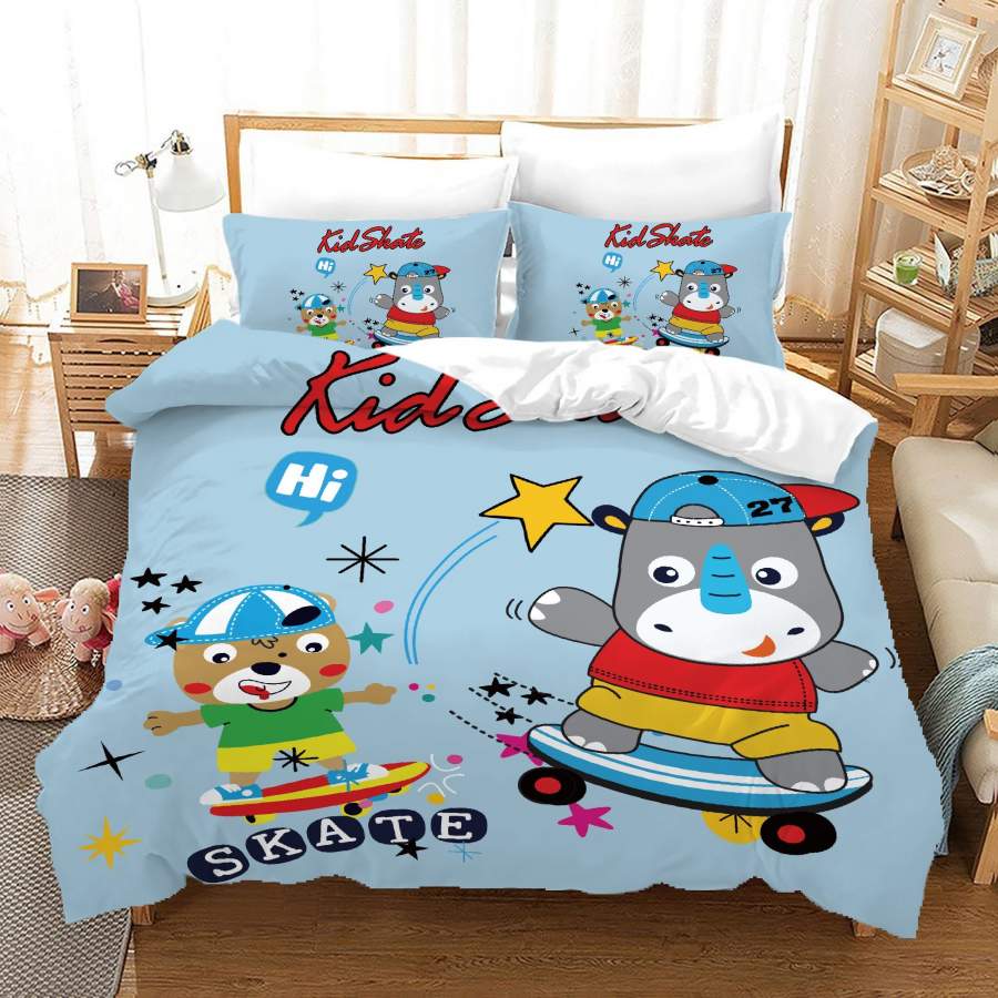 3D Cartoon Animal Skateboard Quilt Cover Set Bedding Set Duvet Cover Pillowcases A649 LQH