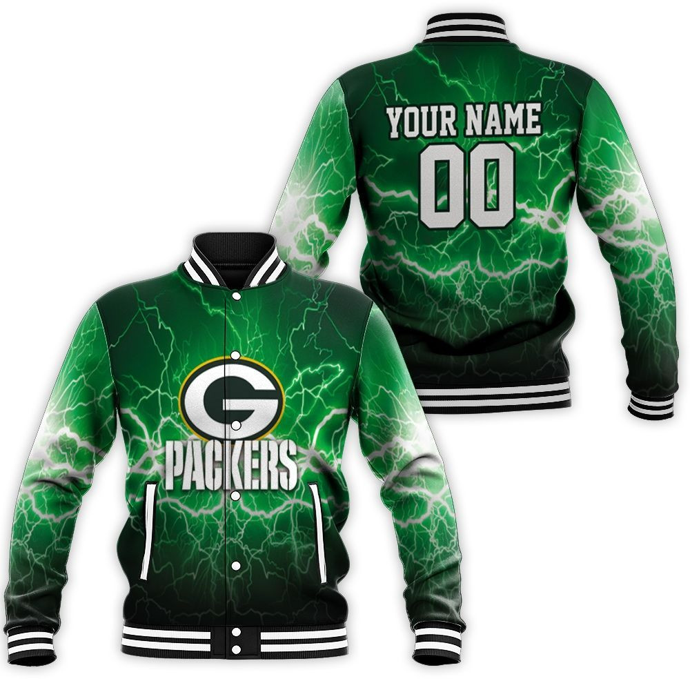 Green Bay Packers Lightning Green 3D Personalized Baseball Jacket For Men Women