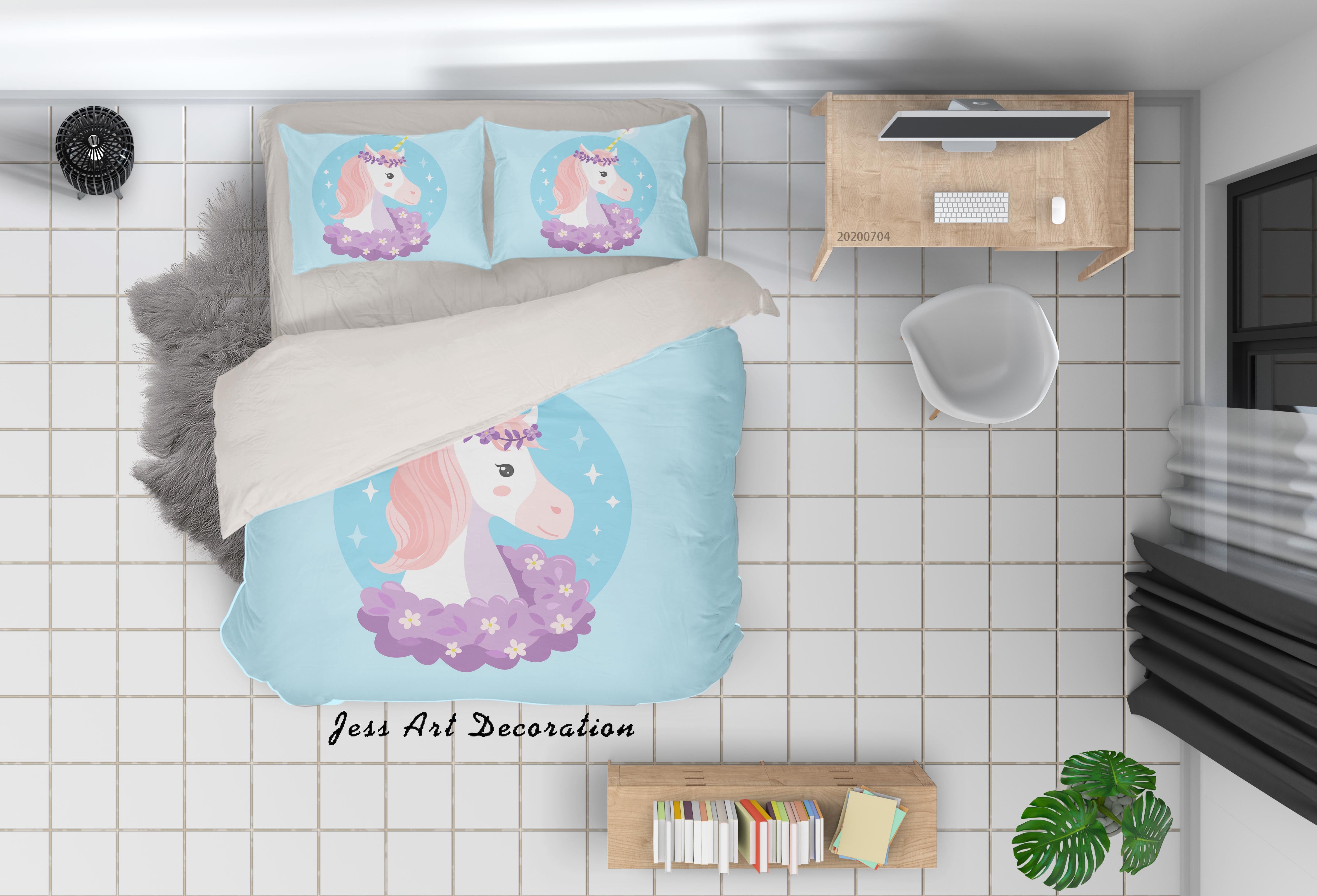 3D Blue Unicorn Quilt Cover Set Bedding Set Duvet Cover Pillowcases Sf286