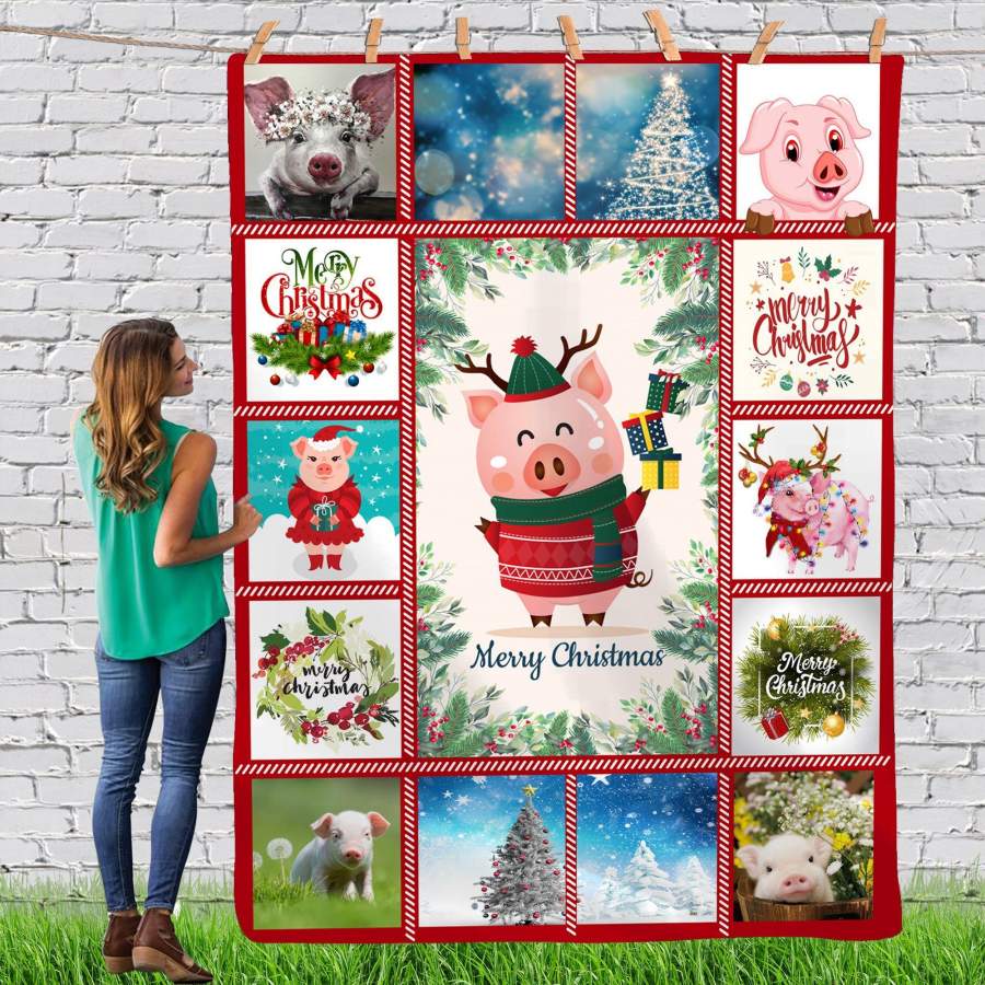 Pig Gorgeous Merry Christmas Animal Reindeer Xmas Fleece Blanket, Custom Blankets Christmas Gift Ideas