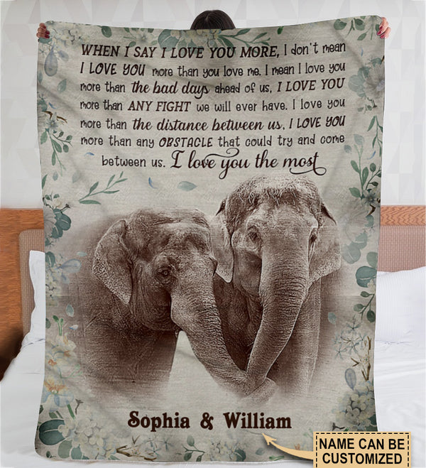 Personalized Elephant I Love You The Most Fleece Blanket