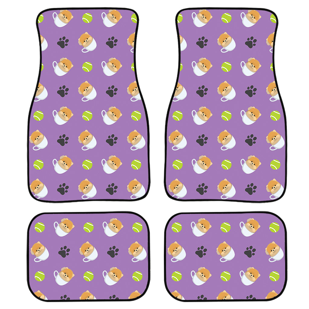 Pomeranian In Tea Cup Pattern Print Front And Back Car Floor Mats, Front Car Mat