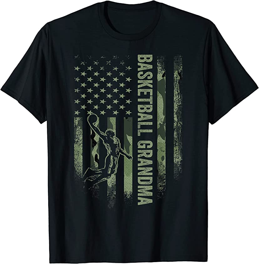 Vintage USA Camo Flag Proud Basketball Grandma Silhouette T-Shirt