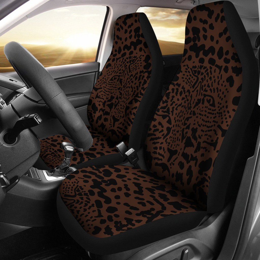 Brown Leopard Car Seat Covers Set 2 Pc, Car Accessories Car Mats Covers