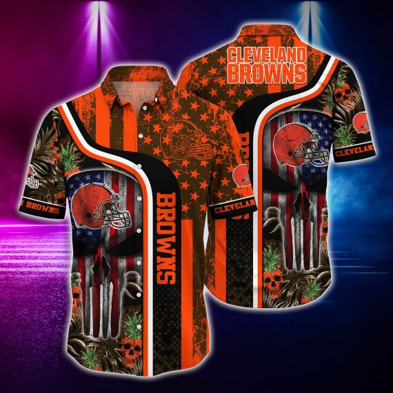 Gift For Husband Dad Cleveland Browns Skull Tropical Hawaii Shirt Ha28179